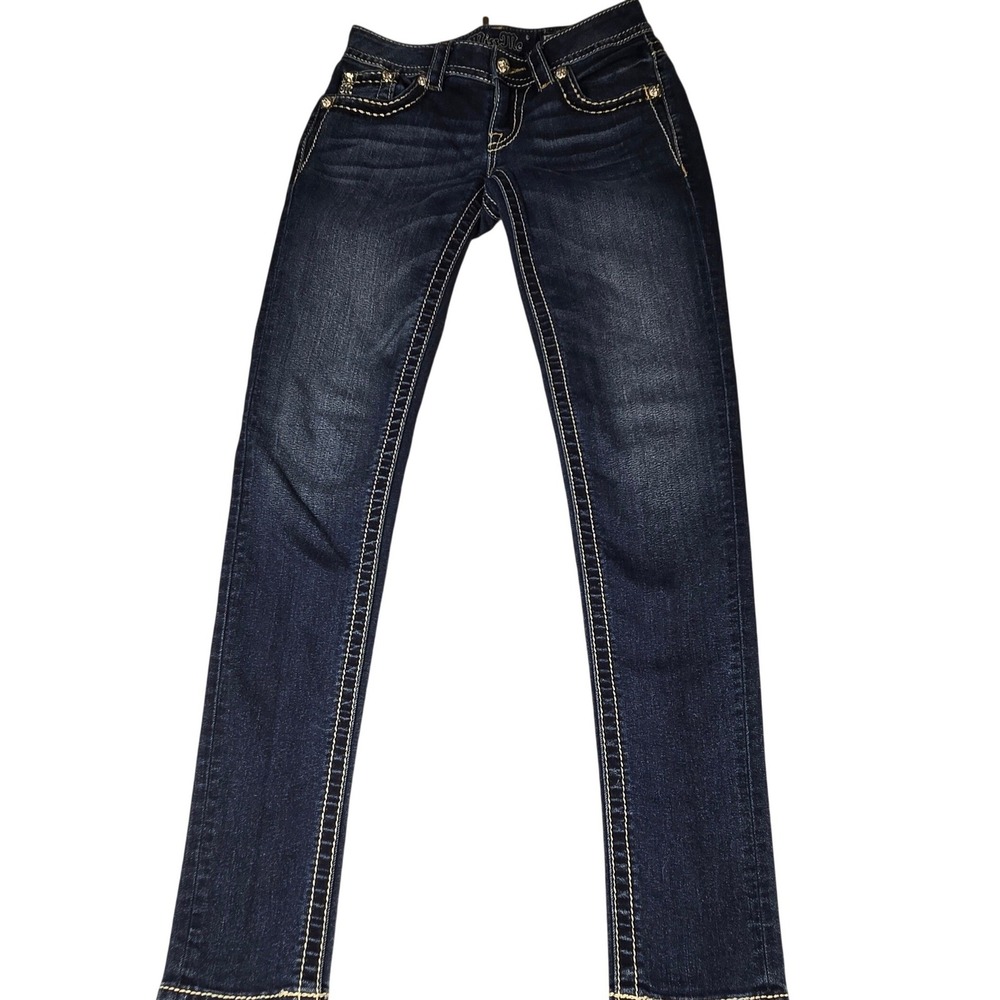 Miss Me Womens Dark Wash Fleur De Lis Embroidered Skinny Jeans JP5576S2 Size 26